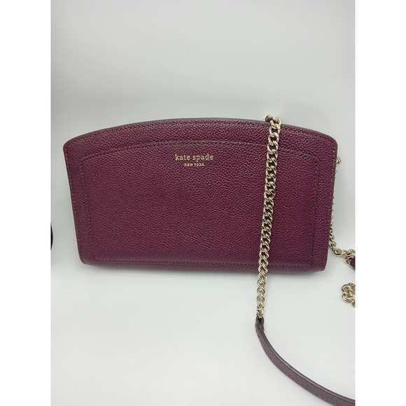 Kate Spade ‎ East West Deep Cherry Leather Crossbody Bag Spot Of Orange Inside.